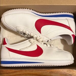 Nike Red and White Sneakers with Blue Detail